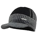 YOYEAH Men's Outdoor Newsboy Hat Winter Warm Thick Knit Beanie Cap Fleece Lined Skull Ski Cap with Visor Grey