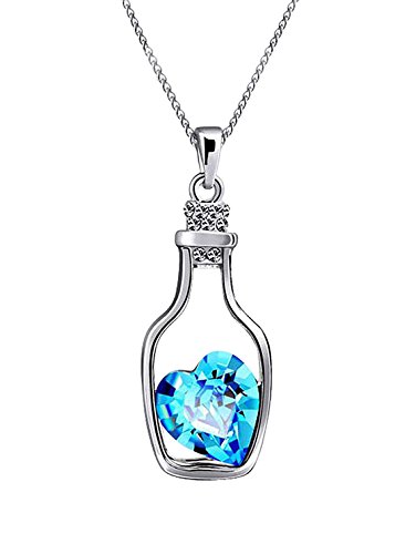 fasherati love drift bottles blue heart crystal pendant necklace for girls