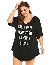 Camiseta de baño para dama con cuello en V y letras impresas, talla grande