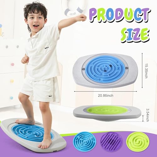 AM ANNA Balance Trainer for Kids, Maze Balance Board Wobble Board with Maze Rocking Balance Boards with 3 Replacement Labyrinth Boards and 2 Balls, Non-Slip Pedals for Sensory Training Toys