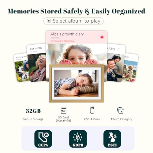 Frameo Digital Picture Frame WiFi Sunset Gold Frame 10.1 Inch Picture Frame with 1280x800 HD IPS Touchscreen, Built-in 32GB, Send Photo Video via Frameo App/USB/SD, Gifts for Women Men