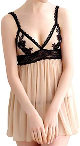 YouYayaZai Women's Sexy Lingerie T-String Miniskirt Lace Sleepwear Halter Babydoll(Apricot,2XL)