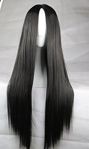 Womens Ladies Girls 75cm Black Color Long Straight High Quality Hair Carve Cosplay Costume Anime Party Bangs Full Sexy Wigs