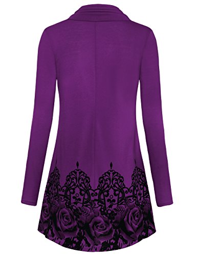 Gaharu Long T Shirts for Women, Cowl Neck Blouses Long Sleeve Tunic Plus Size Soft Drapey Flattering Tops for Juniors (Large,Magenta)