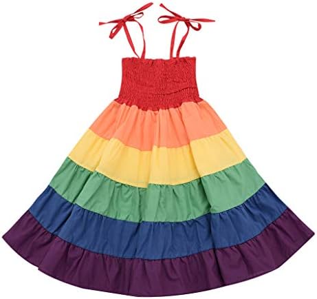 Huarll Baby Girls Rainbow Dress Toddler Princess Sleeveless Suspender Halter Beach Holiday Tutu Sundress Outfit Clothes