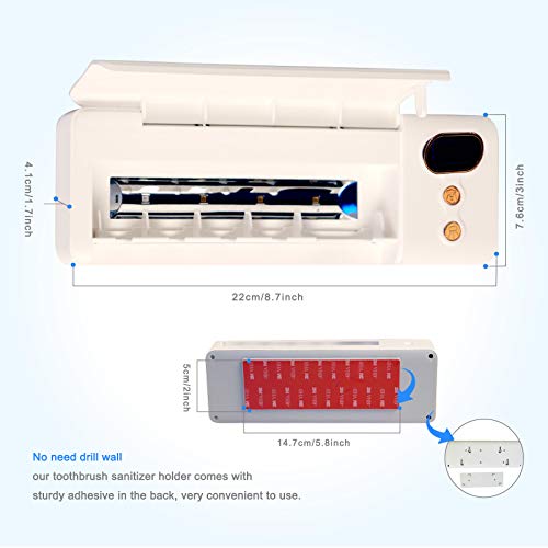 Toothbrush Holder Sanitizer, USB Charging Toothbrush Holder Wall Mounted Bathroom 4pcs Led Chips Toothbrush Box with Led Flashlight, Light Sterilizer for Razor Shaver Toothbrush Holder