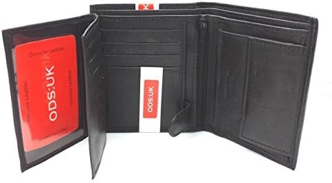 ODS:UK Luxury Soft Leather Trifold Wallet with Credit Card Slots, ID Window and Coin Pocket Medium Black - Image 3