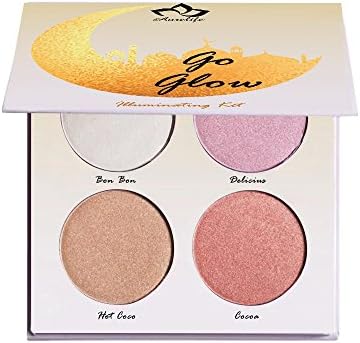 Aurelife Go Glow -- 4 Color Makeup Llluminator Highlighter &amp; Bronzer Collection Glow Kit Matte Face Palette