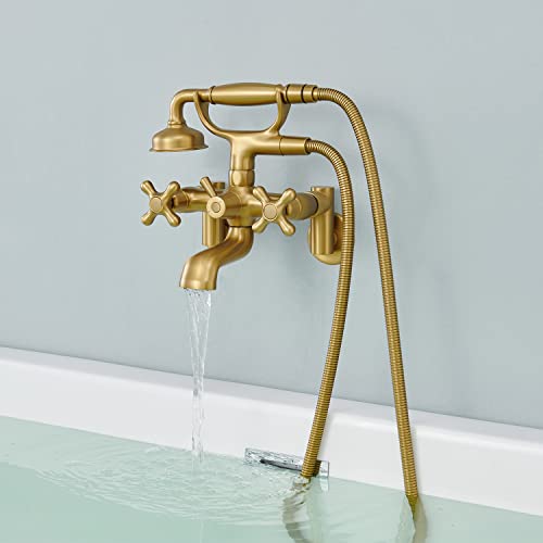 Wall Mount Clawfoot Tub Faucet, for Adjustable Center, Brushed Gold | Vintage