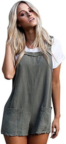 WuyiMC Women's Strap Overall Casual Bib Stripe Pocket Playsuit Pants Short Romper Jumpsuit Trousers