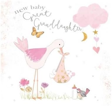 Great Granddaughter Birthday Card (HG-GLF060) Pink Stork & Baby - from The Gold Leaf Range - Embellished with A Gold Foiled Finish