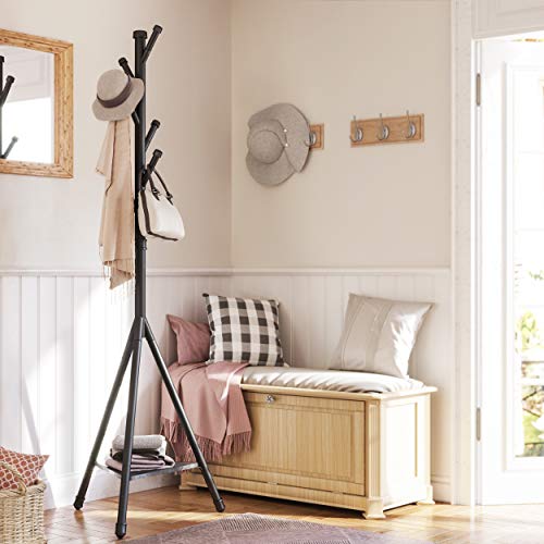 SONGMICS Coat Rack Stand with 6 Hooks and Storage Shelf, Urban