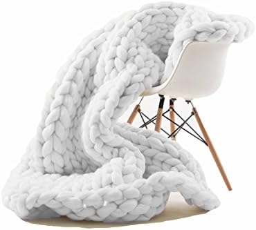 PAPAIT Chunky Knit Blanket Bulky Arm Knit Chunky Wool Blend Woolen Yarn Blanket Throw Soft Thick knitting Handmade Gift Sofa Bed