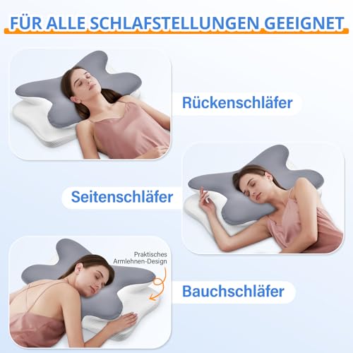 Ehomfory Neck Pillow, Neck Support Pillow, Memory Foam Pillow, Ergonomic Side Sleeper Pillow for Sides, Back and Stomach Sleepers, 67 x 37 x 9/12 cm
