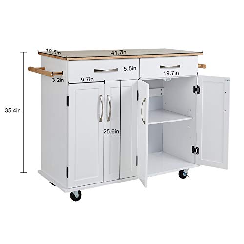 QCen Kitchen Island on Wheels with Large Storage and Drawers