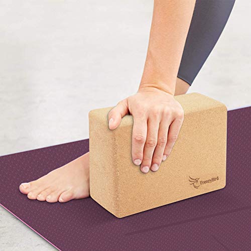 Frenzybird 2 Piece Yoga Blocks , Nature Cork Yoga Blocks,Light weighted, Ideal to Support and Deepen Poses, Improve Strength,Balance and Flexibility in various yoga exercises,Pilates,Workout,Fitness