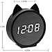 Three BY Digital Alarm Clock,3 Alarm Settings Wooden Electronic LED Display Snooze Time Temperature USB Charging with Voice Control for Bedroom,Bedside Kids,Office-Black (Cat)