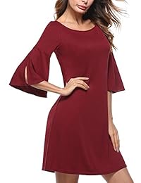 homeyee de la mujer Scoop cuello Flare manga Casual Vestido T017