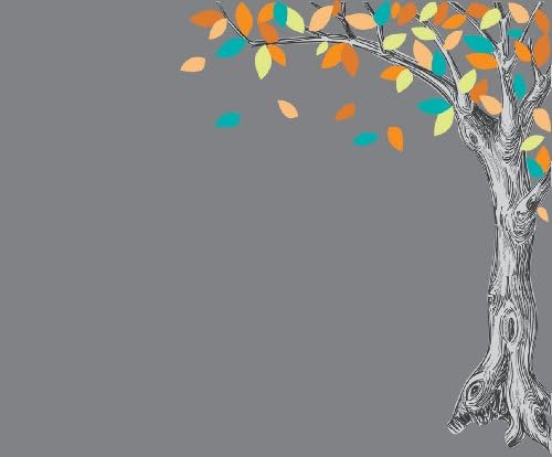 Wall Mural of Orange and Blue Corner Oak Tree