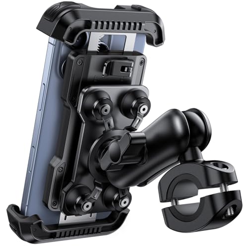 Lamicall Porta Celular para Moto Bicicleta - [720°Brazo de Ajuste] [Dual Vibración Amortiguador] Antirrobo Soporte Celular Moto, Bicicleta, para iPhone iPhone 17/16 Pro, 15/14 Pro Max 4.7-6.7" Celular