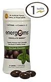 Energems Dark Chocolate Energy Boost with Caffeine, Vitamin B, Vitamin D, Antioxidants, plus L-Theanine- 21 Dietary Supplement Gems (1 Bottle- Mint Dark Chocolate) by Energems