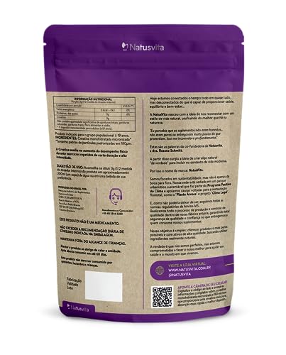 Creatina Pura 500g Monohidratada Micronizada à 180 mícrons. 101% de Pureza em Laudo. Livre de Metais Pesados