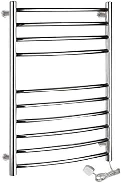 HUIJIN1 Wall-mounted stainless steel curved towel rack, luxurious electric towel rack, 304 polished electric towel rack, 10 pieces, IP56 waterproof, 100W