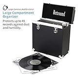 Retround Vintage Retro Vinyl Leather Record Holder Case, LP Storage Carrying Case for 78 RPM, 45 RPM, 33 RPM Standard Size Vinyl Records Collections Storage Organizer Display Box-12 in Leather Black