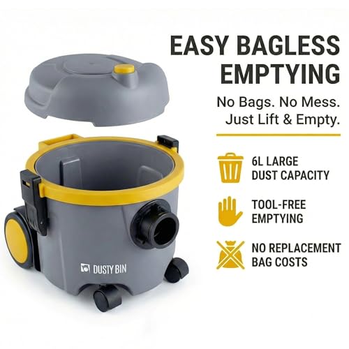 Dusty Bin DB03Y Bagless Vacuum Cleaners - Lightweight Cylinder Vacuums for Hardfloor & Carpet, Large 6L Canister, Powerful Corded Vacuum Cleaner for Car, Stairs & Pet Hair, Compact & Portable Vacuums