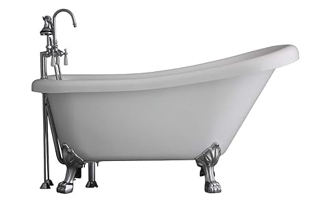 Hotel Collection Hlsl57fpk 57 Heavy Duty Coreacryl Double Walled Acrylic Single Slipper Clawfoot Bath Tub And Faucet Pack