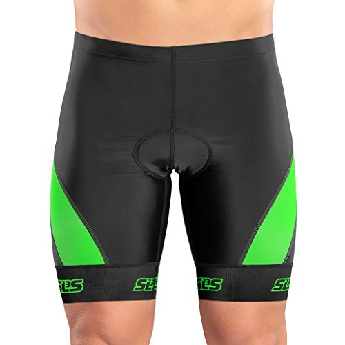 SLS3 FXZ Men Triathlon Shorts - Tri Bike Shorts Men - Triathlon Suit Men (Black/Green, S)