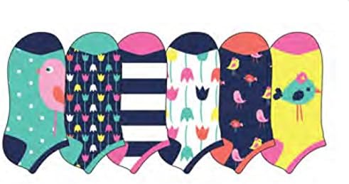 Pack of 6 Casual Low Cut No Show Unisex Socks - Cute Design Non Slip Dri Fit Casual Ankle Crew Socks - Chicks Tullips / 7-9