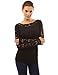 PattyBoutik Women's Boat Neck Lace Inset Long Sleeve Blouse