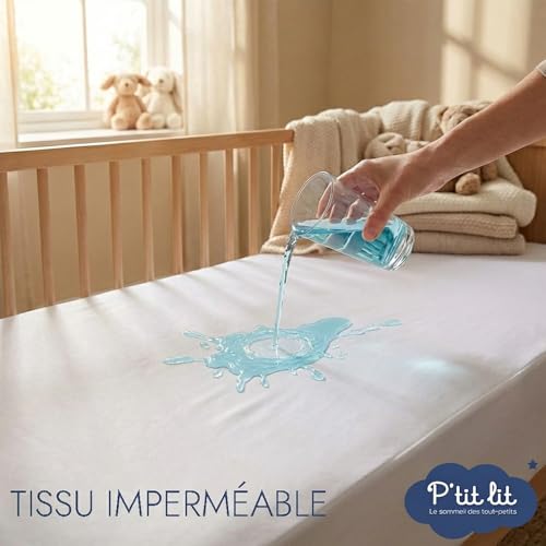 P'TIT Lit - Mattress Protector 80 x 160 cm - Waterproof Baby Mattress Cover - for Cottage Bed Mattress - Washable at 90 °C - Breathable and Quiet - No Chemical Treatment