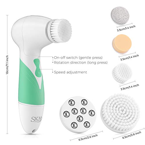 SKM 5 in 1 Facial Cleansing Brush Set, Multifunctional Electric Facial and Body Cleansing Spin Brush Set with 5 Brush Heads for Deep Cleansing, Gentle Exfoliating, Removing Blackhead for Face and Body