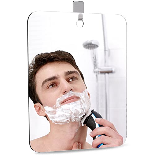 DFLLLO Shaving Mirror for Shower Travel Shower Camping Kids Small Frameless Mirror 28cm x 19cm with 1 Adhesive Hook