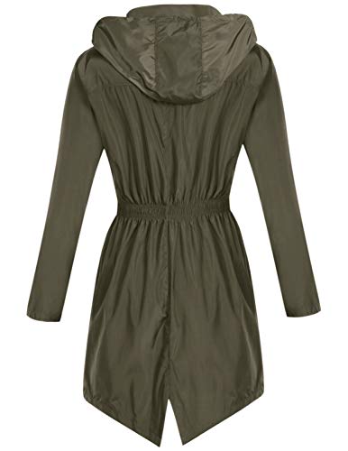 Waterproof Rain Women Lightweight Reusable Hiking Hooded Coat Jacket for Outdoor Activities M Army Green - Thumbnail 2