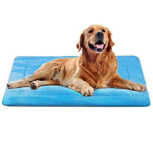 JoicyCo Large Dog Bed Crate Mat 42 in Washable Pet Beds Soft Dog Mattress Anti-Slip Kennel Mats,Blue L