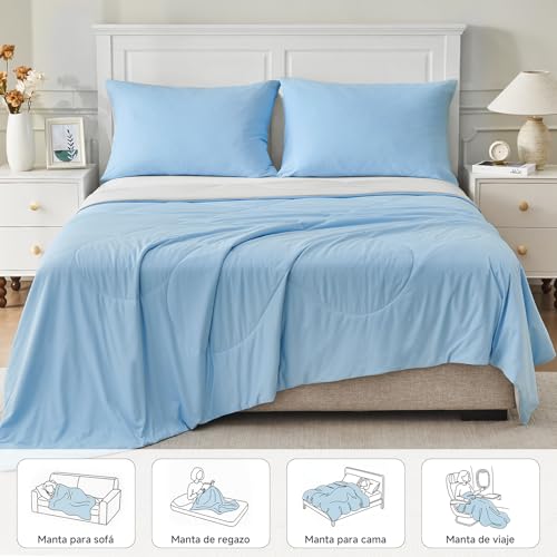 HOMFINE Cooling Blanket for People – Double-Sided Summer Blanket for Sofa Bed Summer Q-MAX>0.4 Soft Cooling Blanket, Cooling Blanket, Anti Static, Blue, 150 x 230 cm