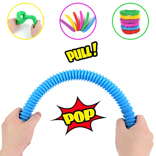 AMOR PRESENT Pop Tubes Fidget Toy, 15PCS Sensory Pop Tubes Fidget Toys for Kids Educational Learning Toys Stress Relief Party Favors