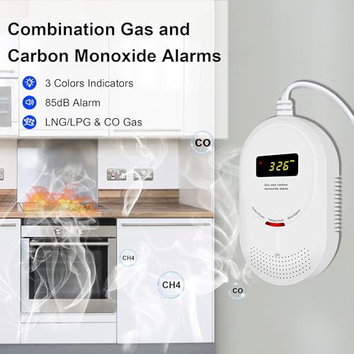 Scondaor 2-en-1 Gas and Carbon Monoxide Detector with LCD Display - Mains Powered, EN 50291 and EN 50194 Certified, Detects Fuel Gases (Methane and LPG) and CO, 1 Piece