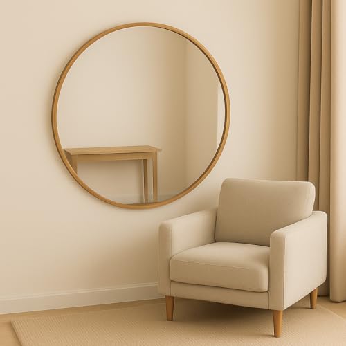 Espelho Redondo Grande Decorativo, 80 cm, com Suporte (Caramelo)