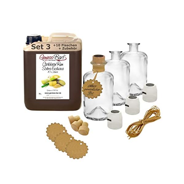 Rum Spirit Solera Exclusiva 5L inkl. 10 Flaschen, Korken, Kapseln, Bast & Anhänger 40% Vol.