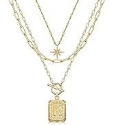 MJartoria Layered Gold Initial Necklaces for Women Square Letter Pendant 14K Gold Plated Dainty P...