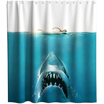 Jaws Shower Curtain Shark Attack Ocean Nautical Summer Beach Sea Bathroom Decor