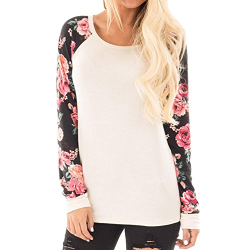 TAORE Women Long Sleeve Flower T-Shirt Blouse Casual Loose Knit Sweater Tee (L, Black)