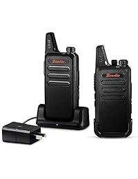 Zeadio Walkie Talkie ultradelgado de 400-470 MHz, radio de dos vías sin banda de una sola banda y sin cables de largo alcance y 16 canales con clip de cinturón y antena integrada (par)
