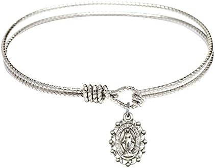 Oval Eye Hook Bangle Bracelet w/Miraculous Medal in Sterling Silver