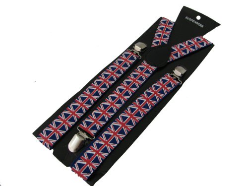 Men's Unisex British Flag Union Jack Luxury Bow Tie and Suspenders Set