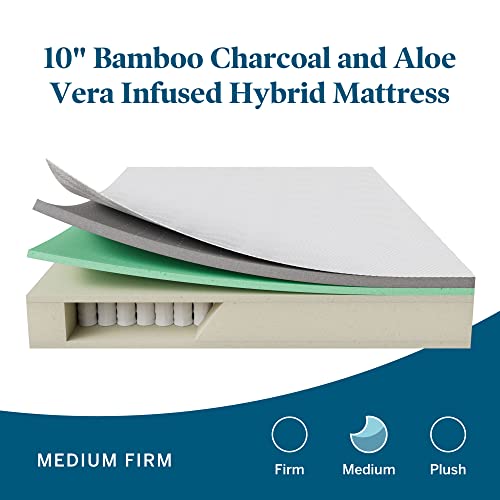 Lucid 10 Inch Hybrid Mattress Bamboo Charcoal and Aloe Vera Infused